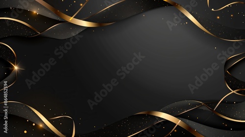 Festive background frame with gold glitter and confetti for christmas celebration, birthday card, festive background, banner. Text Place