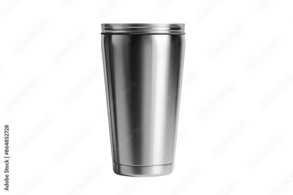 A stainless steel tumbler with a lid, isolated on a black background. Perfect for showcasing your brand or design. A stainless steel tumbler with a lid, isolated on a black background. Perfect for showcasing your brand or design.