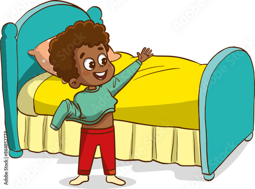 Cute little boy wearing clothes get dressed daily routine activity