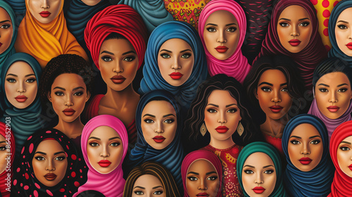 a group of women with headscarves