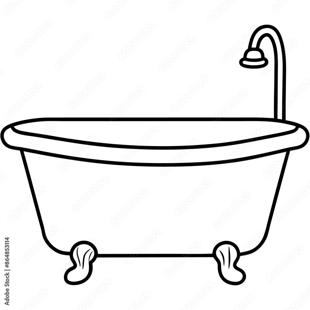 bathtub outline coloring book page line art illustration digital drawing