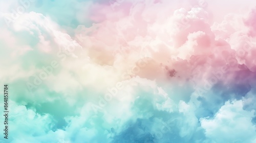 A bright, multi-colored background with fluffy clouds and a watercolor effect, creating a cheerful and colorful sky. Perfect for banners, invitations, or artistic projects.