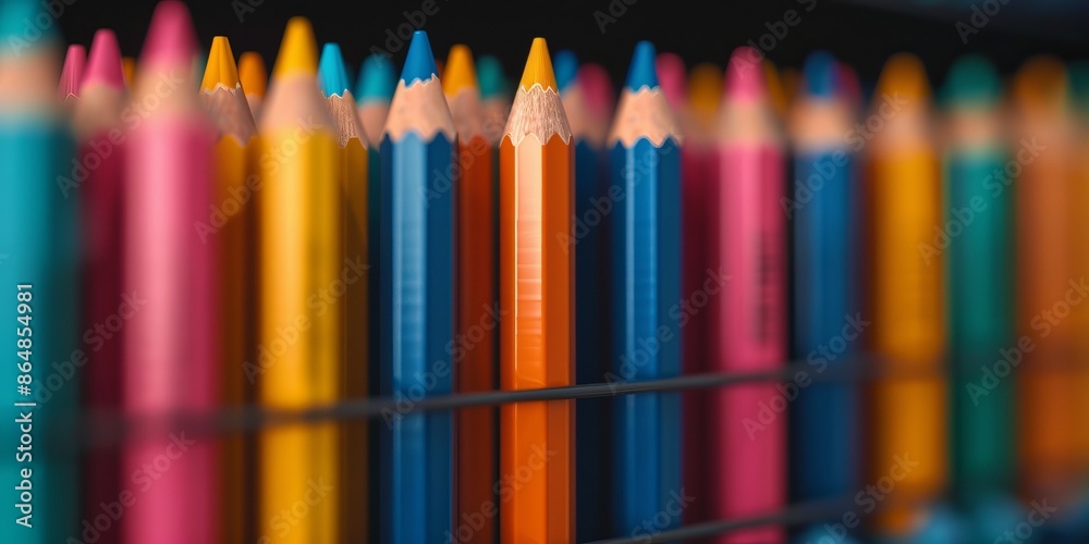 Close-up shot of colorful pencils neatly arranged in a row, perfect for expressing creativity and art. Ideal for educational or artistic use. Close-up shot of colorful pencils neatly arranged in a row, perfect for expressing creativity and art. Ideal for educational or artistic use.
