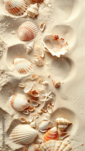 Starfish on the summer beach. Summer background. Tropical sand beach  for aesthetic summer design. Place for text