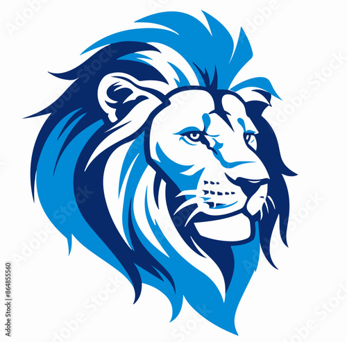 lion head mascot vector logo, flat vector, white background blue logo