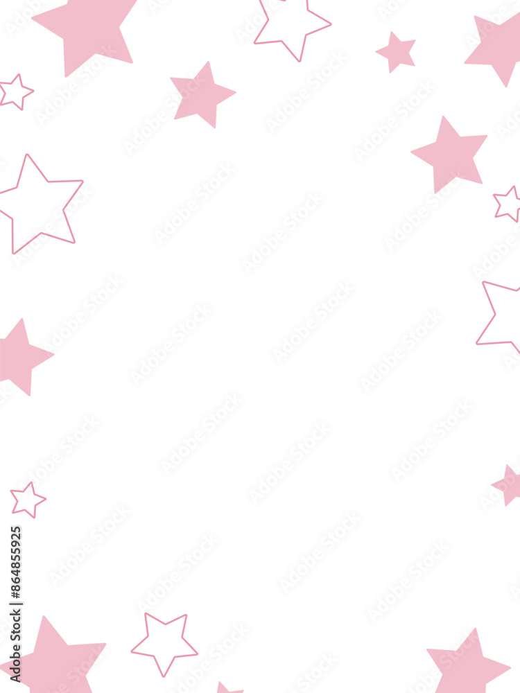 Invitation template with pink stars on white background with copy space. Vector illustration for greeting card, print, poster. Invitation template with pink stars on white background with copy space. Vector illustration for greeting card, print, poster.