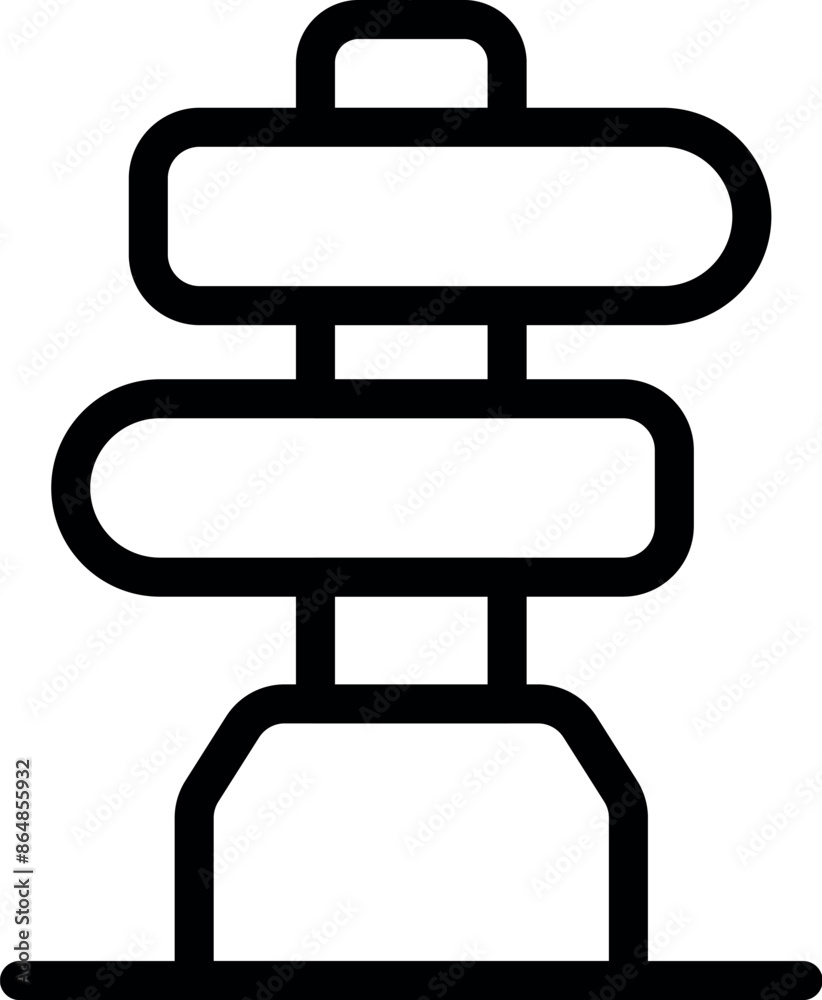Simple line icon of a road sign standing on the ground, showing two empty boards, perfect for travel and direction concepts Simple line icon of a road sign standing on the ground, showing two empty boards, perfect for travel and direction concepts