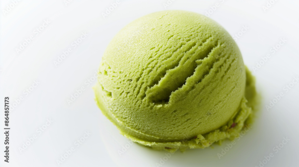 Velvety pistachio sorbet, a closeup image of velvety pistachio sorbet, its rich green color and smooth texture highlighted against a pure white background Velvety pistachio sorbet, a closeup image of velvety pistachio sorbet, its rich green color and smooth texture highlighted against a pure white background