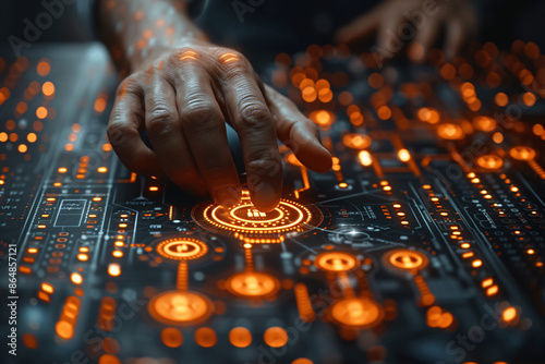 a hand touching a button on a computer
