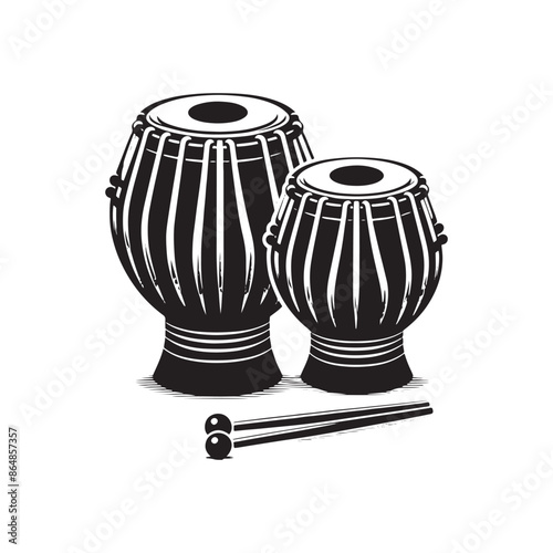 Minimalist Tabla Vector Design - Tabla Silhouette - Indian Traditional Musical Instrument Illustration.