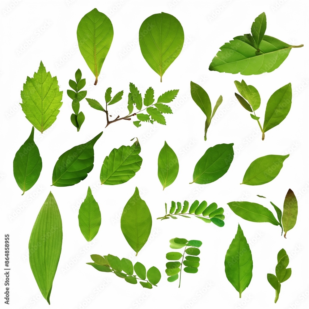 Set of tropical leaves on white background Set of tropical leaves on white background