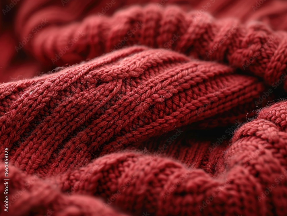 Fototapeta premium Close-up of a knitted wool sweater highlighting the stitch patterns, 8K, Full HD. 