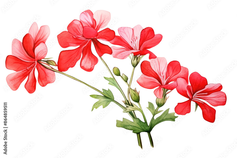 Beautiful watercolor illustration of red and pink flowers with green leaves, hand-painted botanical artwork perfect for decor or design in isolated on transparent background Beautiful watercolor illustration of red and pink flowers with green leaves, hand-painted botanical artwork perfect for decor or design in isolated on transparent background