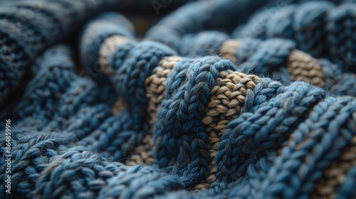 Close-up of a knitted wool sweater highlighting the stitch patterns, 8K, Full HD. 