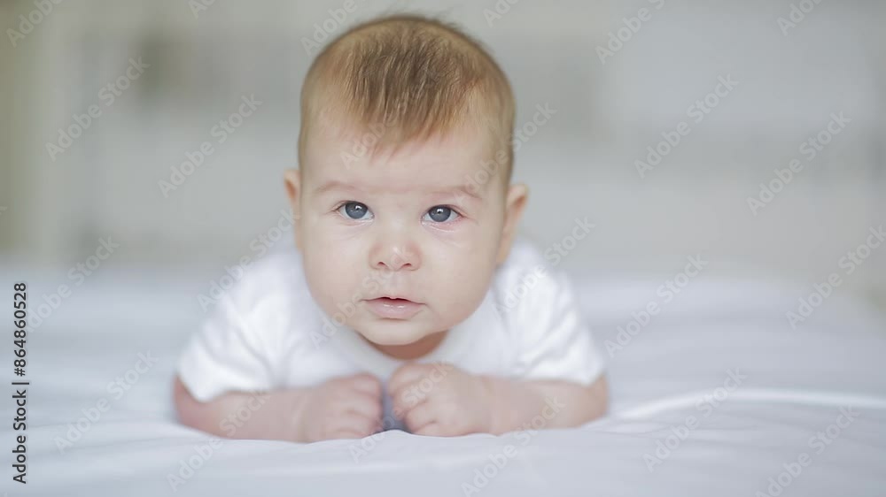 Adorable little baby boy lying on his stomach Adorable little baby boy lying on his stomach