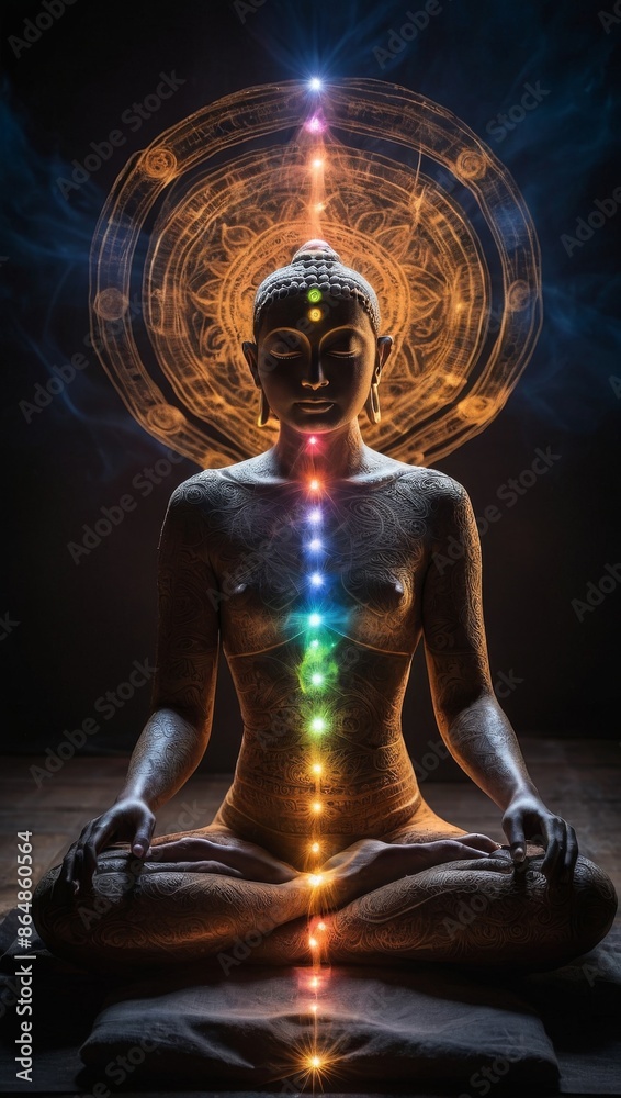 Concept of spiritual growth and chakra awakening in meditation. Concept of spiritual growth and chakra awakening in meditation.