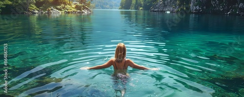 Peaceful Woman Swimming in ...