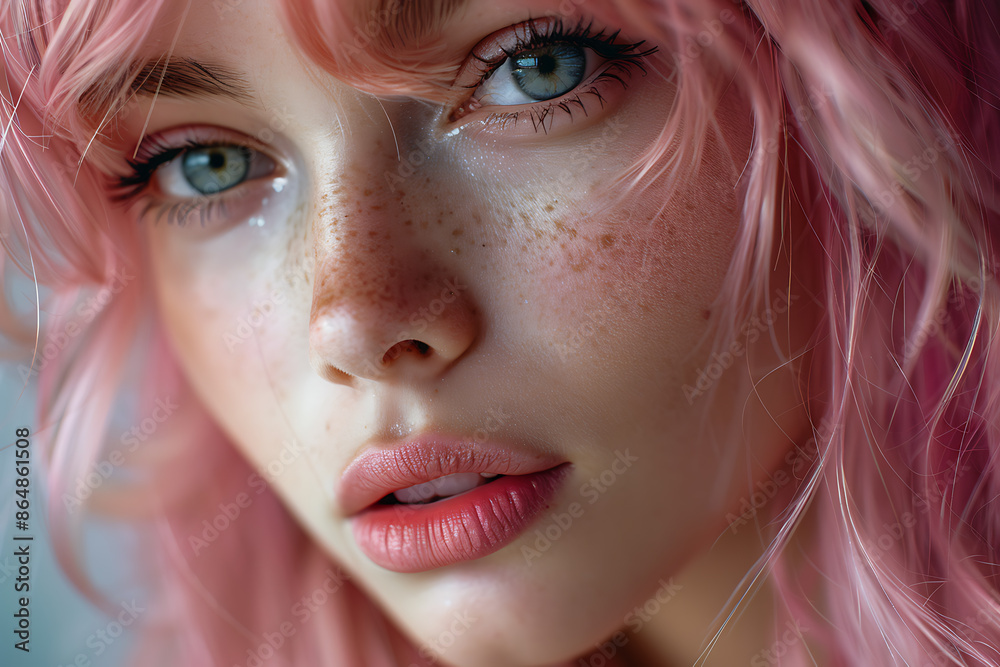 very beautiful girl with expressive features, looking in front of her, beautiful pouty lips, there are very detailed beautiful eyes, and aqua beautiful hair very beautiful girl with expressive features, looking in front of her, beautiful pouty lips, there are very detailed beautiful eyes, and aqua beautiful hair