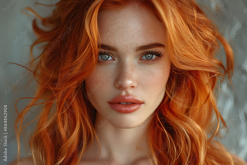A stunning girl with expressive features, gazing ahead with beautiful pouty lips, detailed eyes, and lovely red hair A stunning girl with expressive features, gazing ahead with beautiful pouty lips, detailed eyes, and lovely red hair