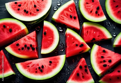 fresh watermelon slices slate ripe juicy red fruit summer refreshment, plate, sweet, snack, tropical, delicious, organic, natural, healthy, vibrant, colorful photo