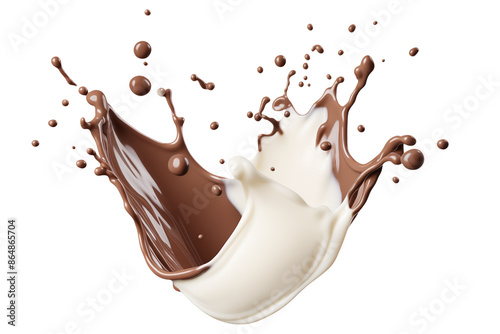 Splash of milk and white chocolate isolated on transparent background.