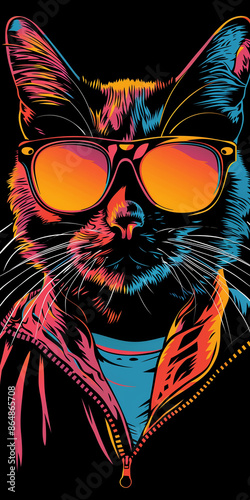Cat, print, Streetwear, trendy print for t-shirt, edgy tshirt vector, urban sticker print, bold and vibrant colors, graffiti-inspired style, urban elements with a modern twist, just print, statement