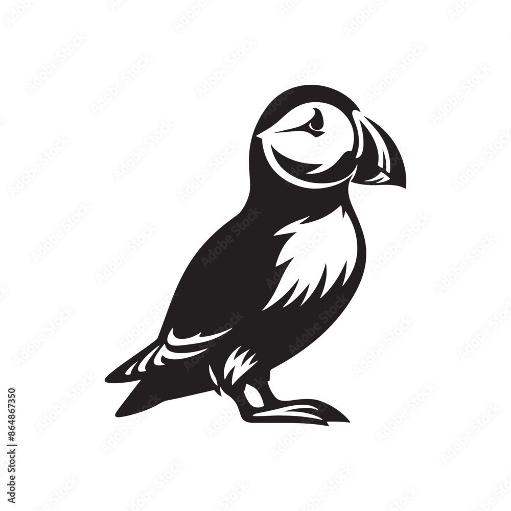 Fototapeta premium Sea Bird Vector - Puffin Silhouette - Puffin Illustration - Bird Design.