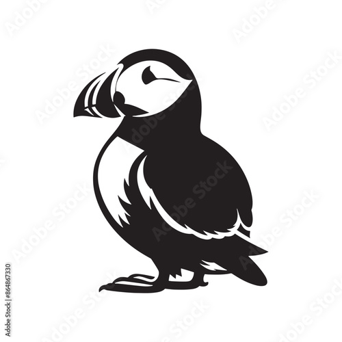 Sea Bird Vector - Puffin Silhouette - Puffin Illustration - Bird Design.