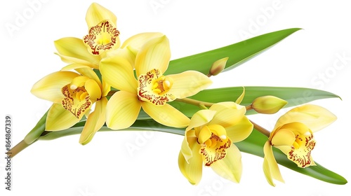 Cymbidium tracyanum orchid plant Tracys cymbidium Large yellow orchid isolated on white background with clipping path : Generative AI photo