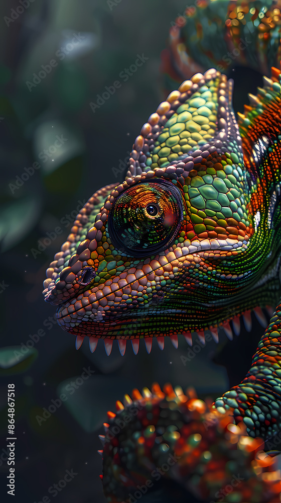 Obraz premium Close-up of a colorful chameleon