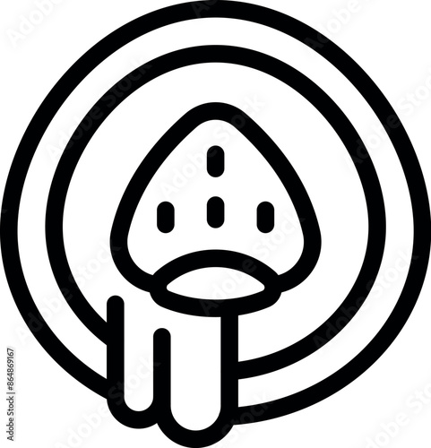 Minimalist line art icon of a strawberry dipped in chocolate cream
