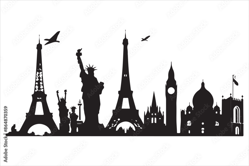 Obraz premium Iconic Landmarks in Silhouette 