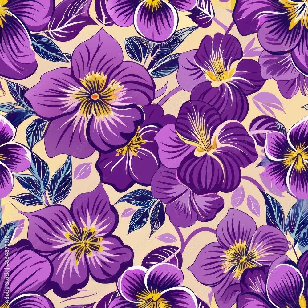 seamless pattern of captivating batik violets, Generative AI