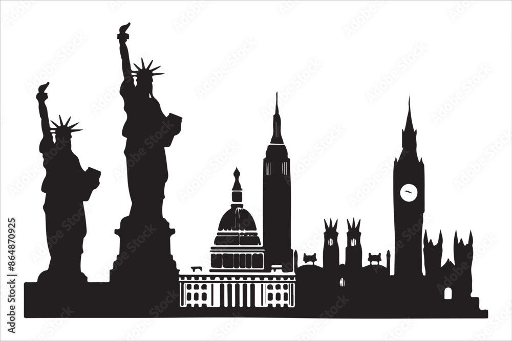 Fototapeta premium Iconic Landmarks in Silhouette 