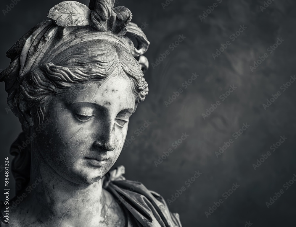 Fototapeta premium Weathered stone sculpture of a female figure