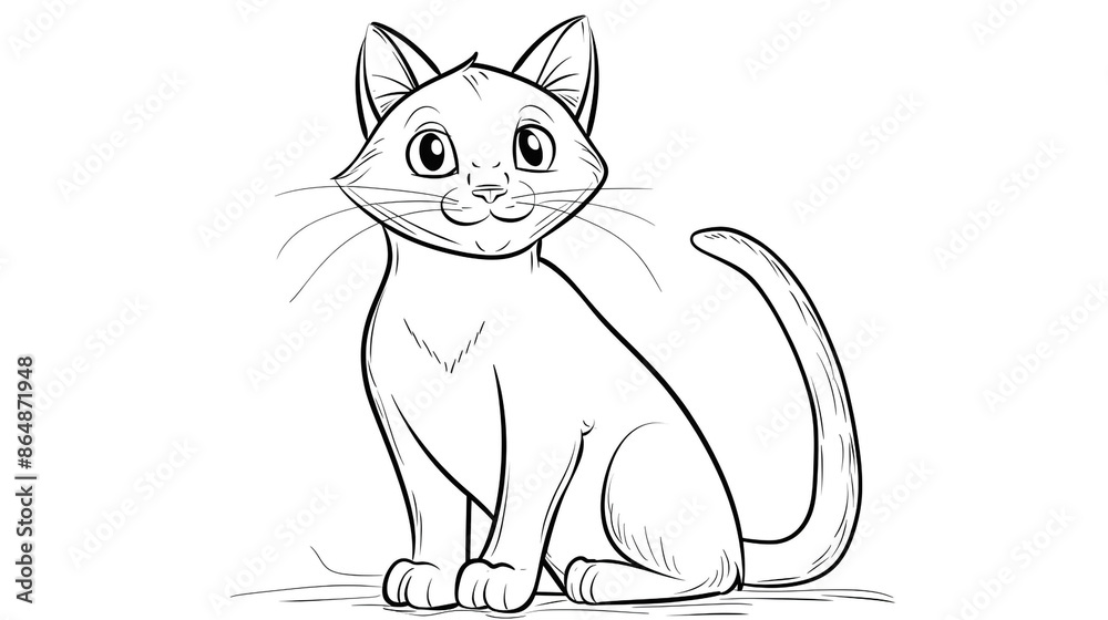 Obraz premium Cartoon cat sitting, outlined for coloring.