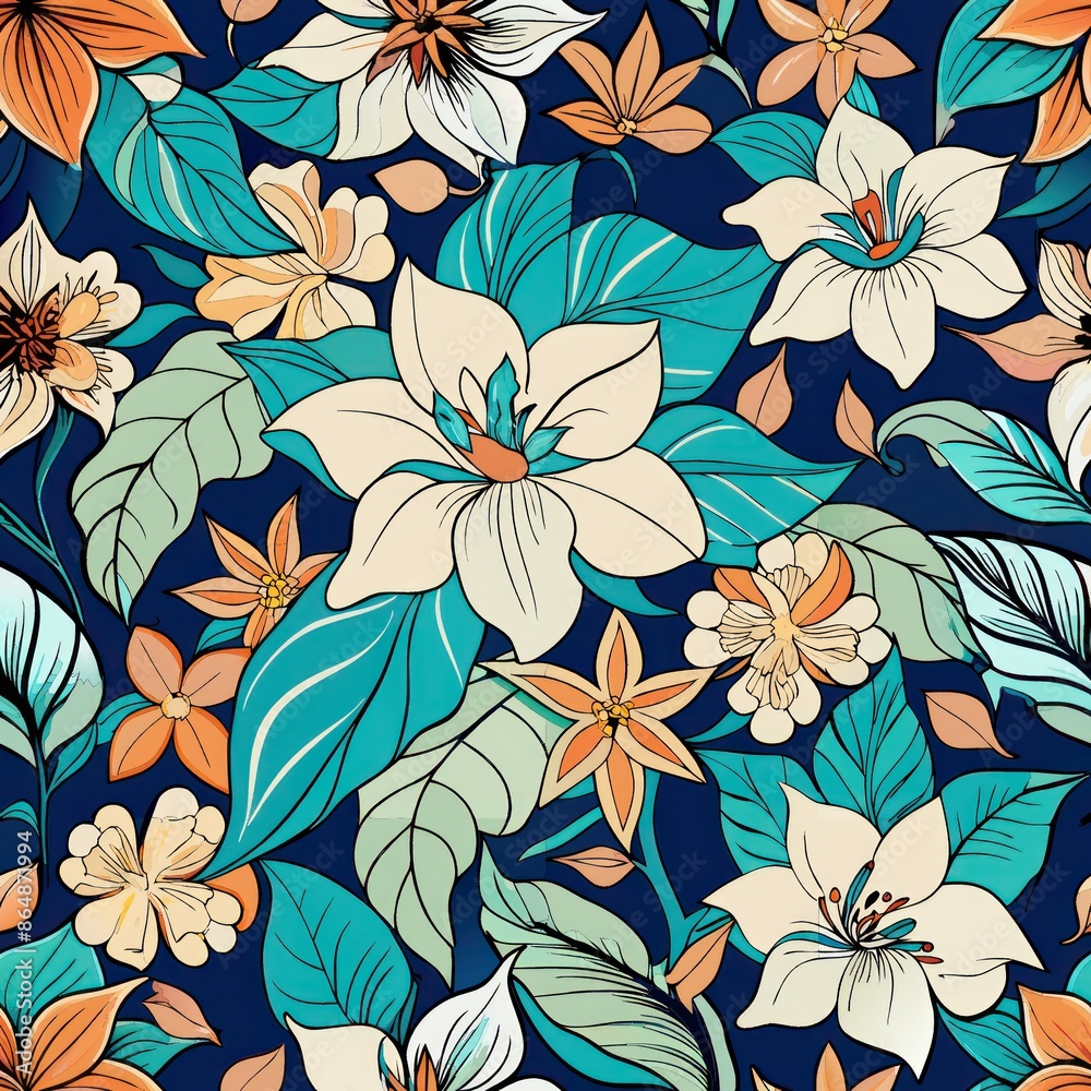 seamless pattern of charming batik gardenias, Generative AI seamless pattern of charming batik gardenias, Generative AI