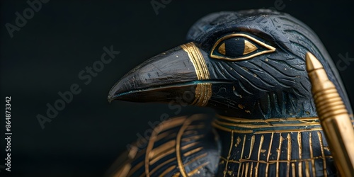 Thoth ibisheaded god of wisdom depicted with a reed pen for writing. Concept Ancient Egypt, Thoth, Ibis-headed God, Wisdom, Reed Pen photo