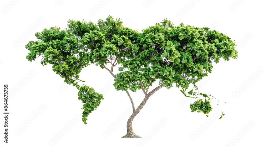 Tree shaped like the World map Green World Map tree shaped of world map isolated on white background : Generative AI Tree shaped like the World map Green World Map tree shaped of world map isolated on white background : Generative AI