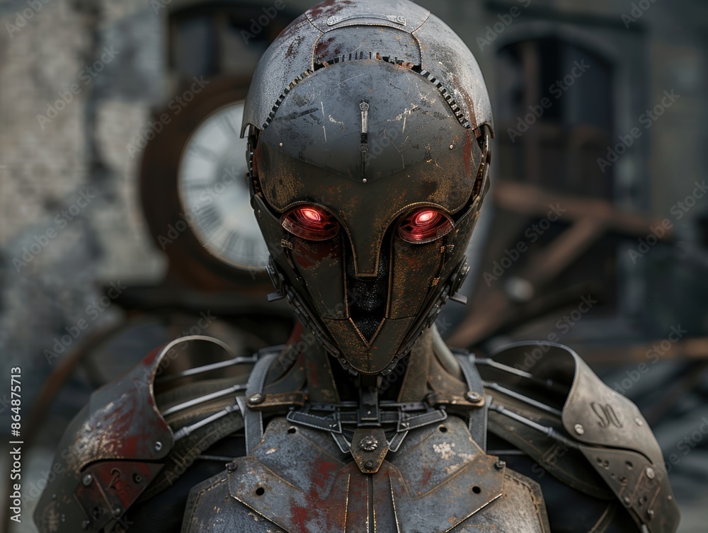 Fototapeta premium Futuristic robot with glowing red eyes