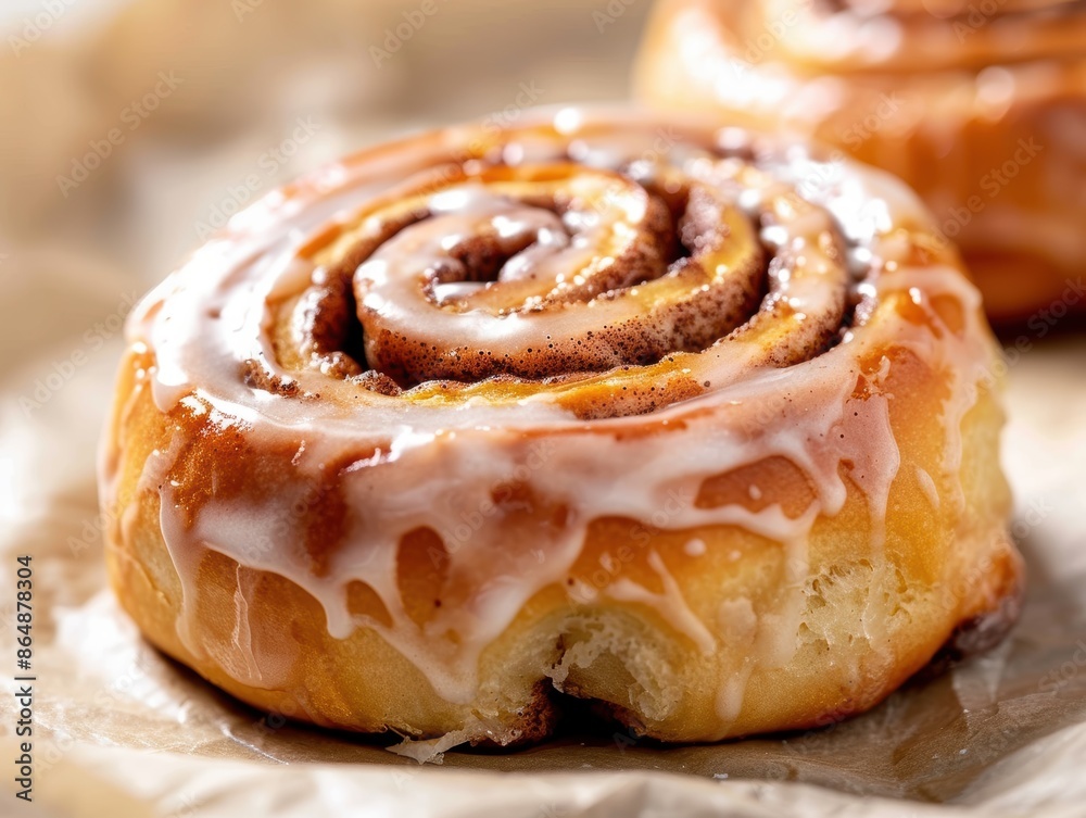 Delicious cinnamon roll with gooey caramel glaze Delicious cinnamon roll with gooey caramel glaze