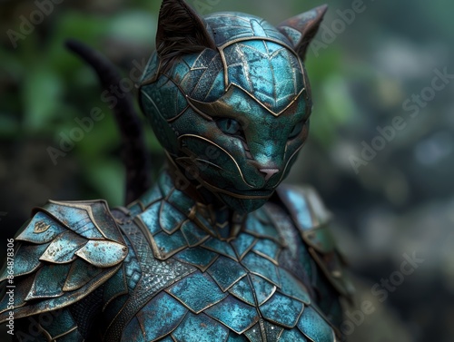 Futuristic armored cat warrior photo