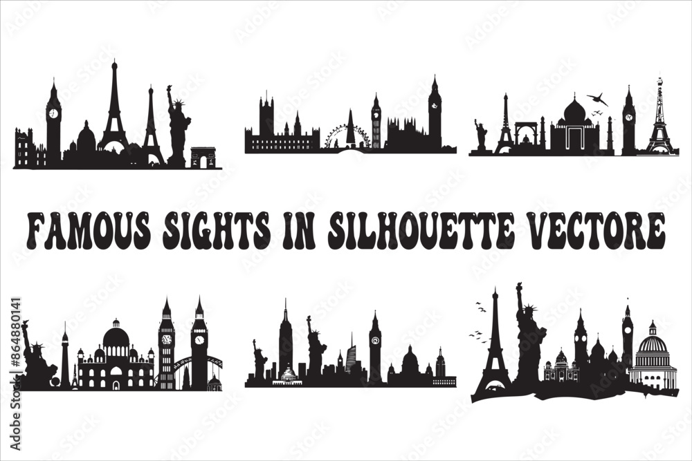 Obraz premium Iconic Landmarks in Silhouette