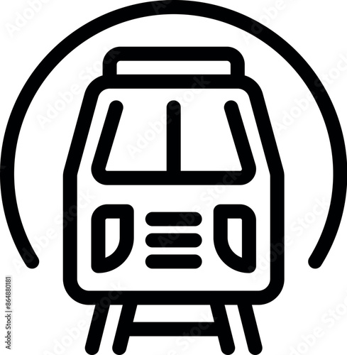 Simple line art icon of a train entering a tunnel, symbolizing public transportation and urban commuting
