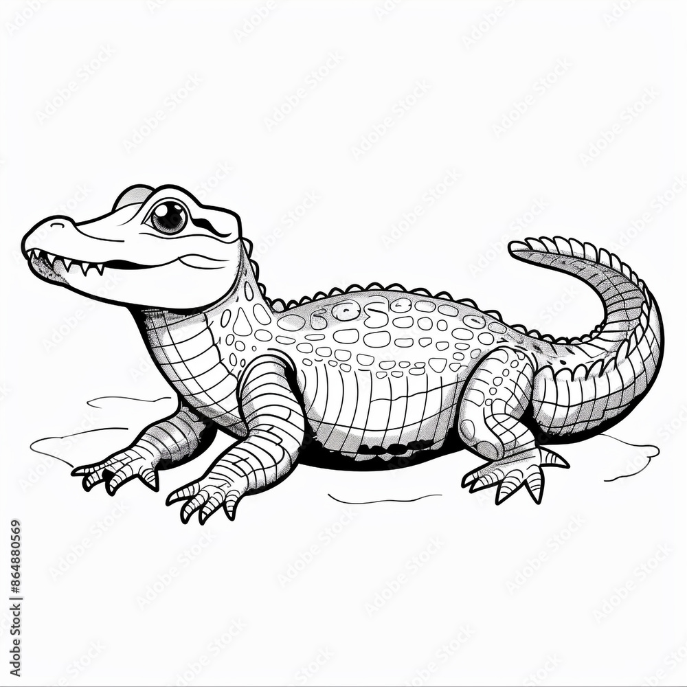 Naklejka premium Cartoon crocodile, outlined for coloring, on a white background.