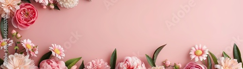 Wallpaper Mural Spring floral frame, pastel colors, peonies and daisies, soft and fresh Torontodigital.ca