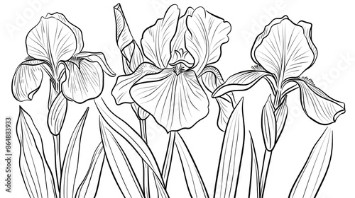 Cartoon iris flower, outlined for coloring, on a white background.