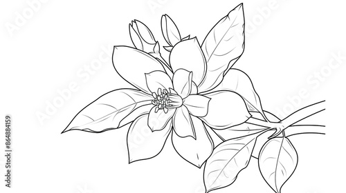 Cartoon jasmine flower, outlined for coloring, on a white background.