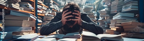 Overwhelmed Lawyer Drowning in Piles of Case Files and Legal Documents