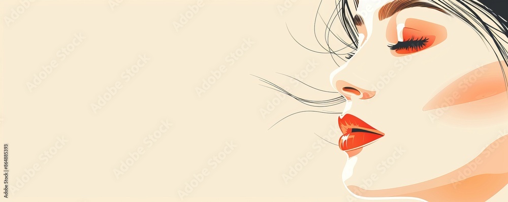 Elegant illustration of a woman's face with closed eyes, red lips, and minimalistic style Elegant illustration of a woman's face with closed eyes, red lips, and minimalistic style